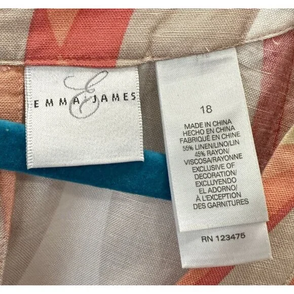 Emma James Sleeveless Abstract Print Top Back Ribbon Tie Size 18 Linen Blend - Picture 5 of 6